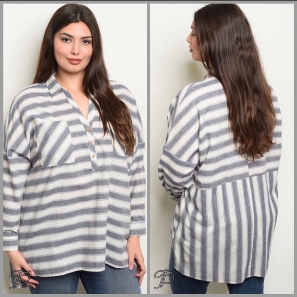 Favlux Fashion 3/4 Sleeve Striped Tunic Top